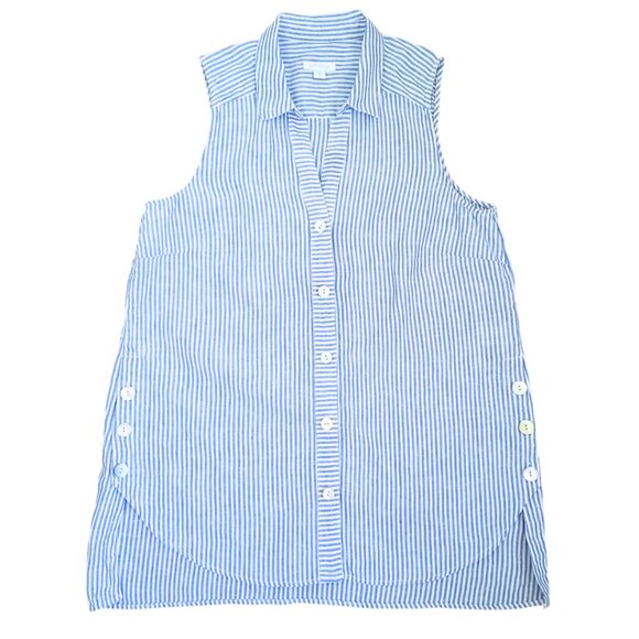 J. Jill Tops - J.Jill Love Linen Blue Striped Sleeveless Button-Front Tunic Top – Size S